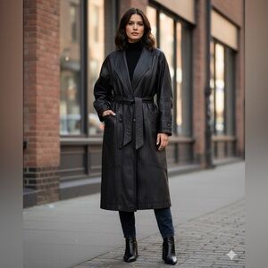 Vintage Leather Beez Embossed Trench Coat size S